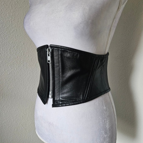 Stormy Leather Accessories - Stormy Leather San Francisco Black Leather Corset Belt Lace Up Zipper